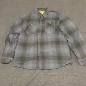Men's Medium Wrangler Plaid Winter Long Sleeve Button Up Fleece Blue Shirt